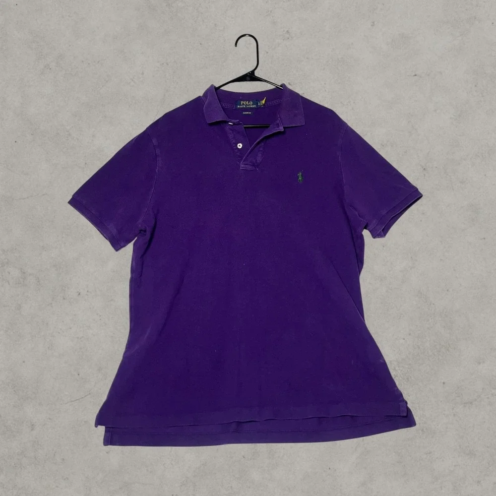 Polo Ralph Lauren Mens Classic Fit Purple Short Sleeve Polo Shirt Green Pony L